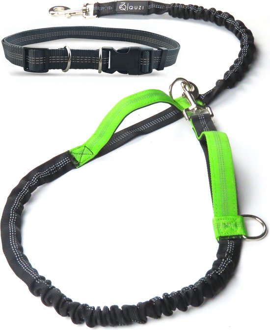 Canicross Looplijn Hond met Heupriem voor Hardlopen - Elastische Handsfree Hondenriem  - Honden Trainingslijn - 150/210cm - Groen