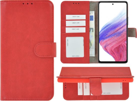 Étui Samsung Galaxy A53 5G - Bookcase - Étui Samsung A53 5G - Étui portefeuille en cuir PU Couverture rouge