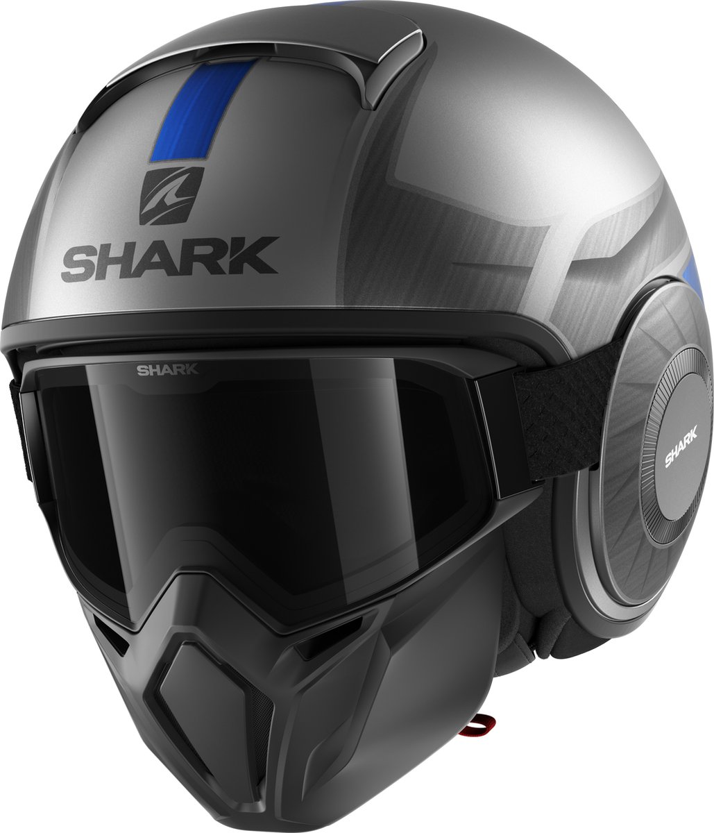 SHARK STREET DRAK TRIBUTE RM Motorhelm jethelm Mat Antraciet Chroom Blauw - Maat XL