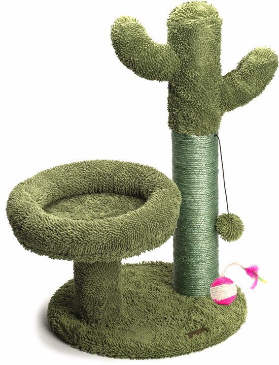 Moowi - Cactus Krabpaal met mandje - Katten -  64 cm hoog - Incl. speeltje