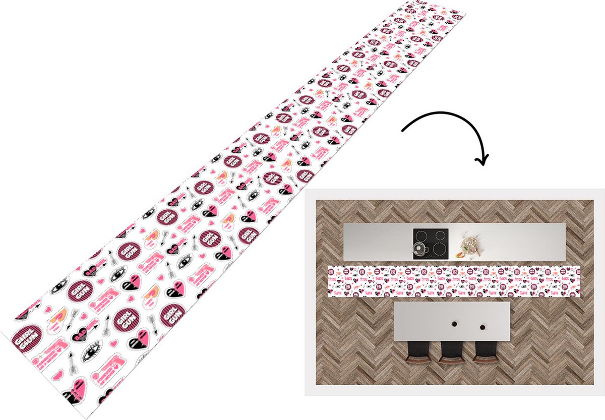 KitchenYeah Keukenloper - Keukenmat - Meisjes - Roze - Hartjes - Design - Keuken vloerkleed, foto 2