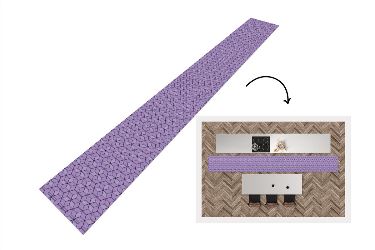 KitchenYeah Keukenloper - Keukenmat - 3D - Patronen - Blokken - 480x60 cm - Keuken vloerkleed Multicolor