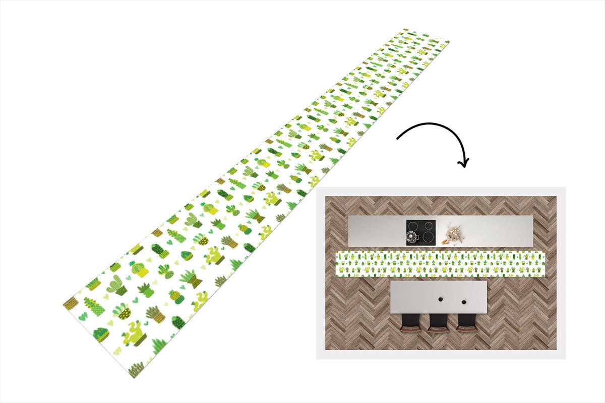 KitchenYeah Keukenloper - Keukenmat - Vetplanten - Patronen - Cactus - 480x60 cm - Keuken vloerkleed Multicolor
