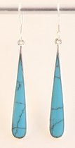Lange druppelvormige zilveren oorbellen met blauwe turkoois