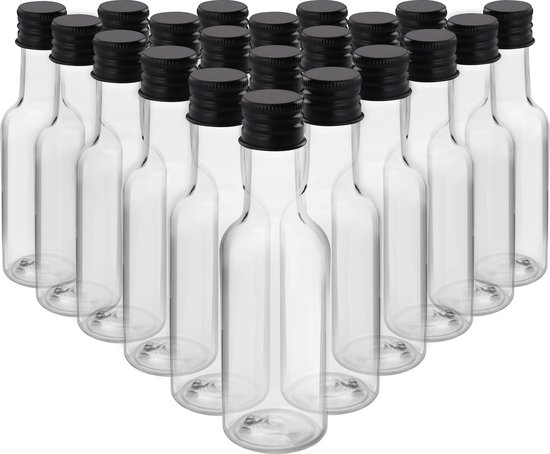 BELLE VOUS Mini Bouteilles à Liqueur (pack de 24) - Bouteilles à Alcohol Vides en Plastique de 50 ml avec Bouchon à Visser Noir et Entonnoir à Liquide