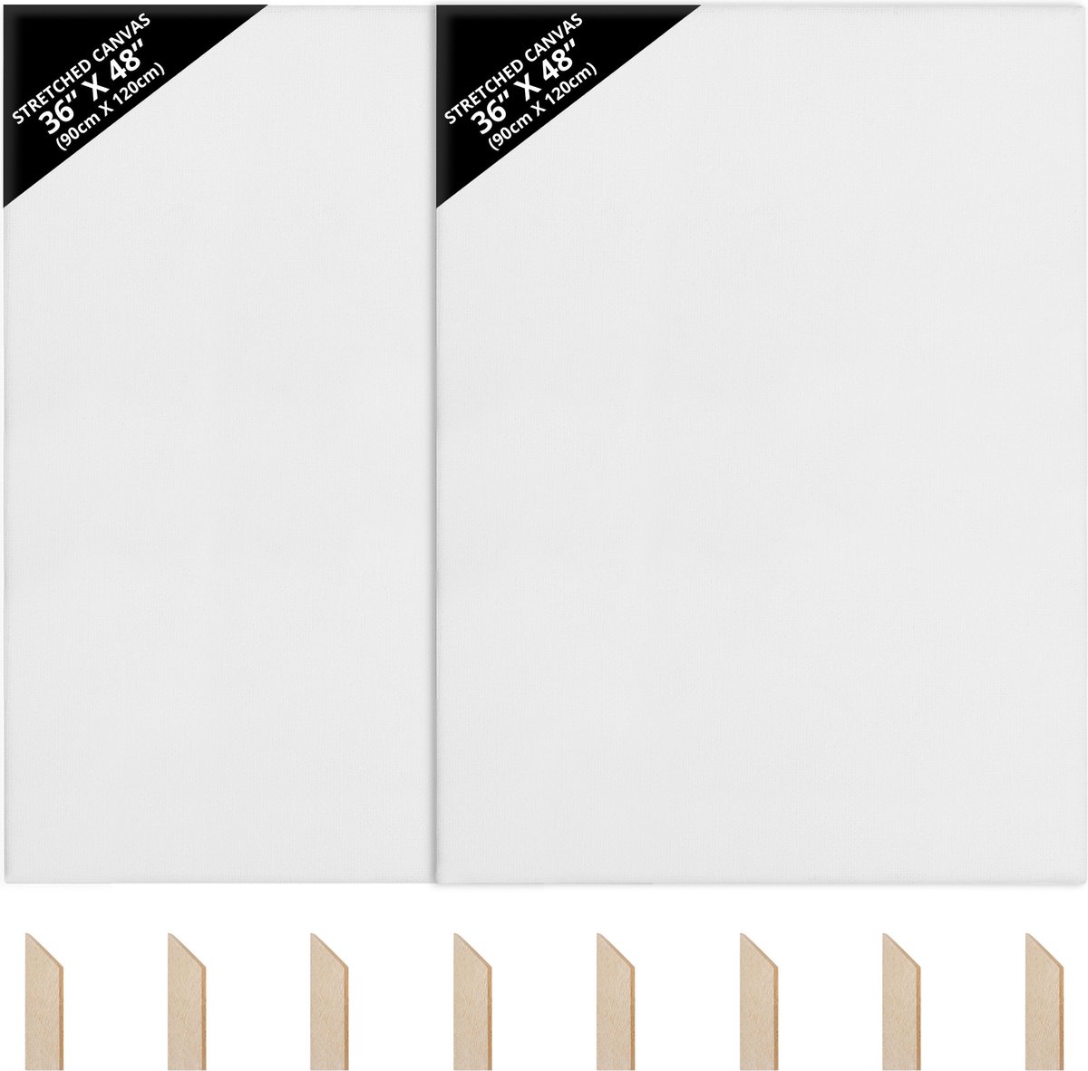 Kurtzy Blank Canvas (2 Pak) – 90 x 120 cm – Extra Grote Voorgerekte Canvas Panelen met Houten Wiggen – Geschikt Voor Acryl en Olieverven, Maar ook Schetsen en Tekenen
