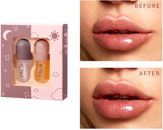 Palm Cosmetics Lip Plumper Dag en Nacht (2 Stuks) - Lip filler - Lip vergroter - Volle lippen - Gember Extract & Vitamine E - (Gratis Levering)