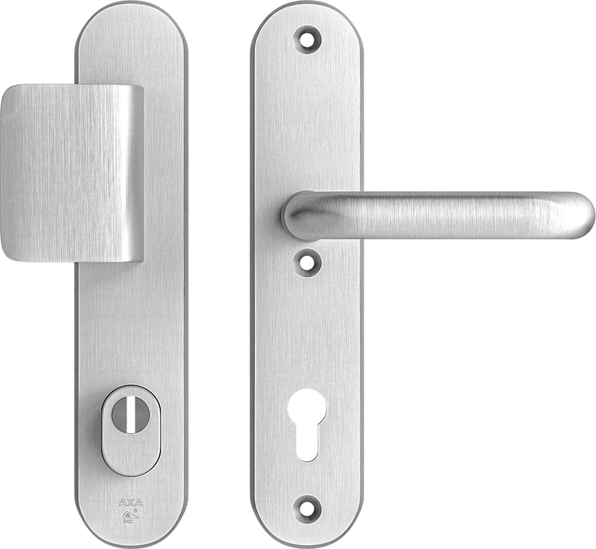 AXA Veiligheidsbeslag (Oval Plus) Aluminium geslepen: Duwer-Kruk PC92 met kerntrekbeveiliging SKG***