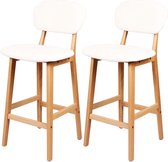 Kamyra® Industriële Lederen Barkruk - Barstoelen met Rugleuning - Set van 2 Stuks - Zithoogte 65 cm - Massief hout - Wit 43 x 37 cm