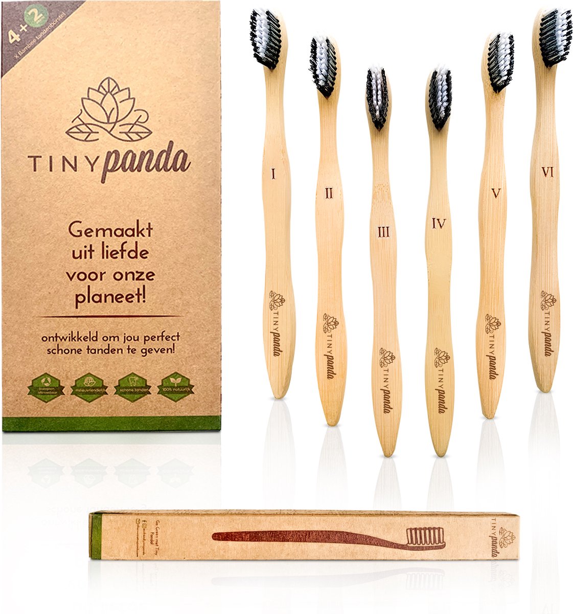 4+2 Bamboe Tandenborstels - Vegan - Bamboo Toothbrushes