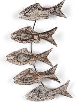 Wanddecoratie vissen | 50 x 5 x 20 cm | Handgemaakte houten vissen | wanddecoratie school vissen | wit