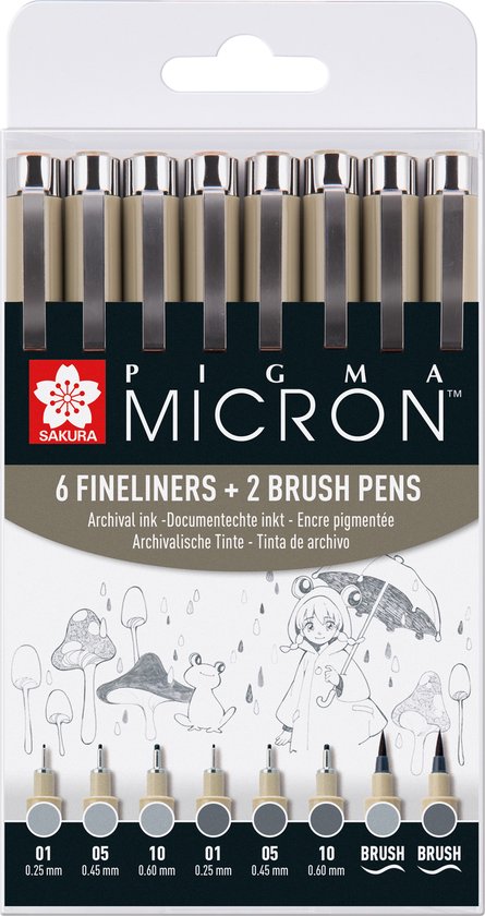 Ensemble de feutres fins Sakura Pigma Micron | 8 stylos, gris froid clair  et gris froid | bol.com