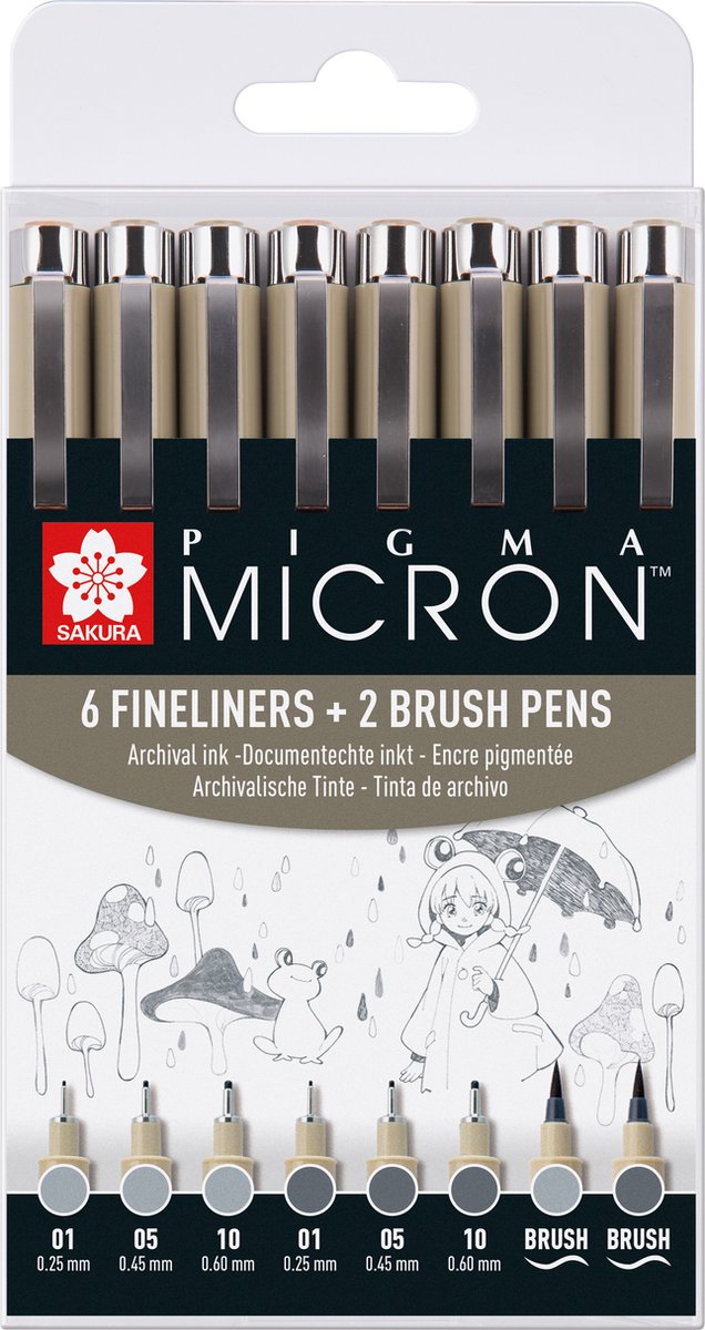 Pigma Micron Finelinerset 9 Kleur in 0,45 mm, Van Beek Art Supplies