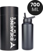 Breaking Limits Stalen Drinkfles met Rietje – Gemaakt van Roestvrij Staal – Waterfles – Bidon – Drinktuit – 700 ml - Zwart