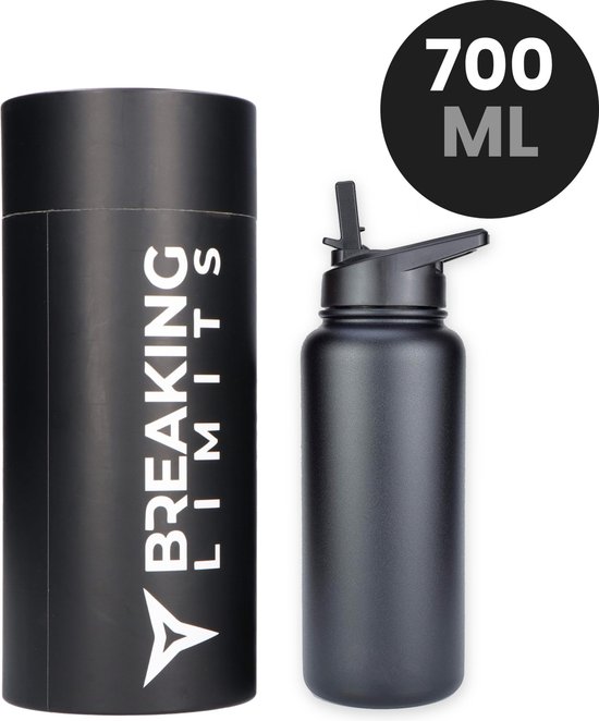 Breaking Limits Stalen Drinkfles met Rietje Gemaakt van Roestvrij Staal Waterfles... bol