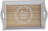 Mini dienblad met tekst "Home Sweet Home" en krans print - Wit / Lichtbruin - Hout - 23 x 15 cm - Thuis - Interieur - Dienblad - Tray