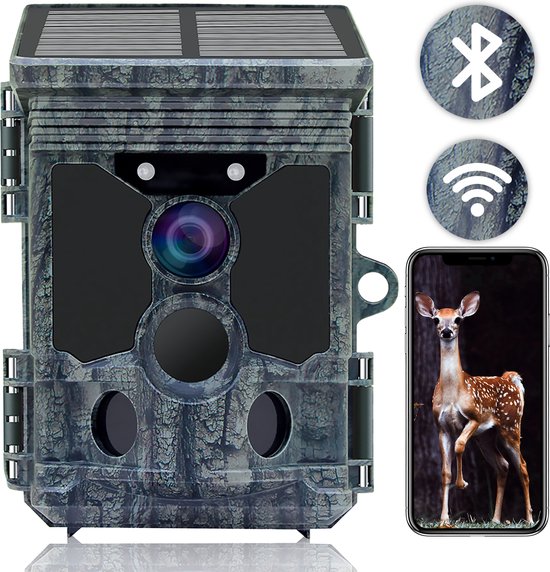 Afvoer ei calcium Pexily Wildcamera met Nachtzicht en Wifi - 30MP 4K HD - Bewakingscamera -  Zonnepanneel... | bol.com
