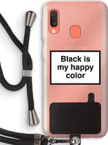 Case Company® - Samsung Galaxy A20e hoesje met Koord - Black is my happy color - Telefoonhoesje met Zwart Koord - Bescherming aan alle Kanten en Over de Schermrand