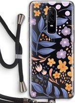 Case Company® - OnePlus 6 hoesje met Koord - Flowers with blue leaves - Soft Case - Bescherming aan alle Kanten - Zijkanten Transparent - Bescherming Over de Schermrand - Back Cover - Crossbo