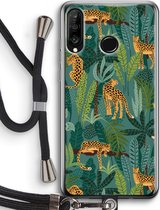 Case Company® - Huawei P30 Lite hoesje met Koord - Luipaard 2 - Telefoonhoesje met Zwart Koord - Bescherming aan alle Kanten en Over de Schermrand