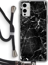 Case Company® - OnePlus 9 hoesje met Koord - Zwart Marmer - Telefoonhoesje met Zwart Koord - Bescherming aan alle Kanten en Over de Schermrand