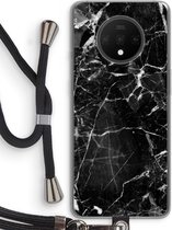 Case Company® - OnePlus 7T hoesje met Koord - Zwart Marmer - Telefoonhoesje met Zwart Koord - Bescherming aan alle Kanten en Over de Schermrand