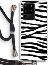 Case Company® - Samsung Galaxy S20 Ultra hoesje met Koord - Zebra pattern - Telefoonhoesje met Zwart Koord - Bescherming aan alle Kanten en Over de Schermrand