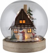 kerstbol verlicht 14,5 cm glas/hout transparant/naturel
