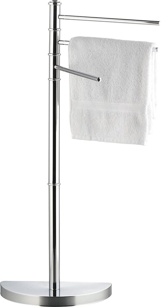 axentia Handdoekrek Lianos met 3 armen, vrijstaande kledingstandaard voor badkamer, verchroomde handdoekhouder zonder boren, ca. 32,5 x 86 x 17,5 cm