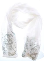Sjaal met Skulls Glitter - Zijde en Katoen - 180x80 cm - Wit