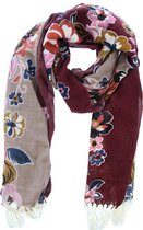 Sjaal met Bloemen en Franjes - 180x65 cm - Bordeaux en Bruin