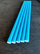 280 stuks blauw gestreepte papieren rietjes 8mm x 200mm (FSC) / Striped blue paper straws - 100% composteerbaar