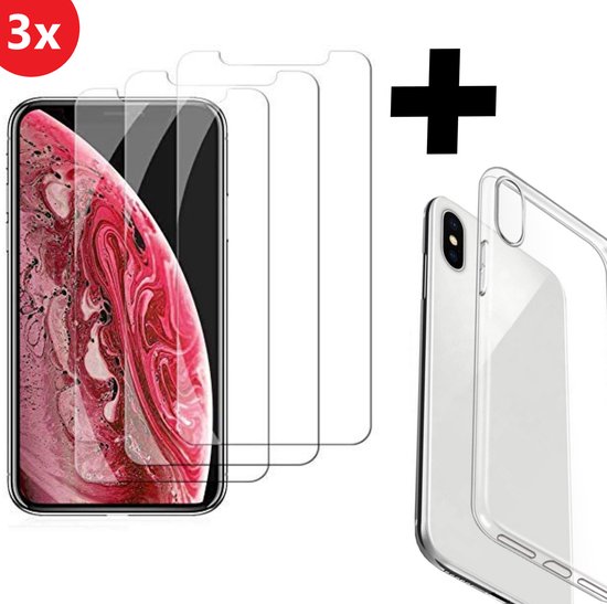 iPhone 12 / 12 pro hoesje soft case - Screenprotector Tempered Glass 3 stuks - iPhone 12 / pro - hoesje -  Screenprotector Tempered Glass