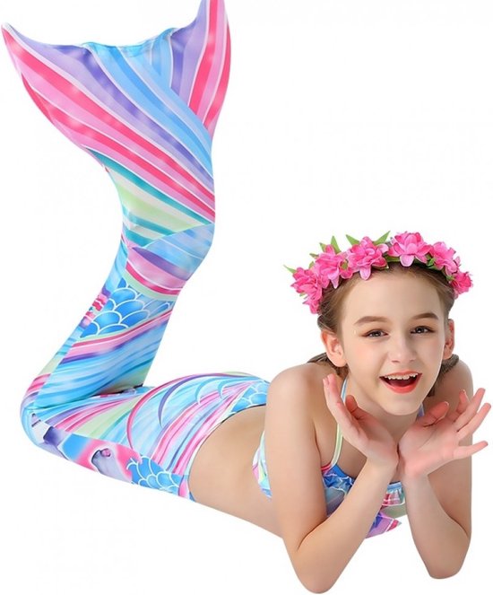 Zeemeerminstaart met bikini set - zonder monovin - Mermaid staart Shine Bright - Unicorn - Maat 128/134 - Merkloos
