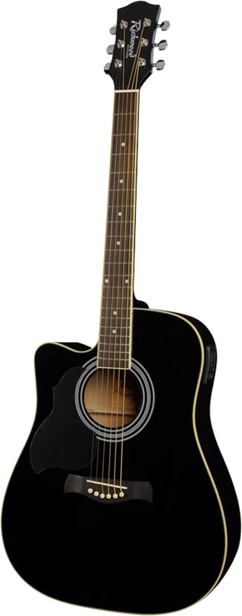 linkshandige akoestische gitaar, dreadnought, active EQ, die cast mechanieken, zwart
