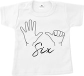 Shirt 6 jaar-T-shirt verjaardag 6 vingers-Maat 122/128