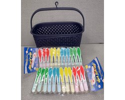 Wasknijpermand - Wasknijpermandje - Met 24 Wasknijpers - 3 Liter - 22,5 x 15 x 14 cm - Donker Blauw