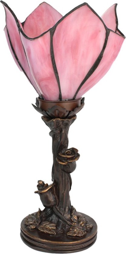 LumiLamp Tiffany Tafellamp Bloem Ø 18*32 cm E14/max 1*25W Roze Glas, Kunststof Tiffany Bureaulamp Tiffany Lampen