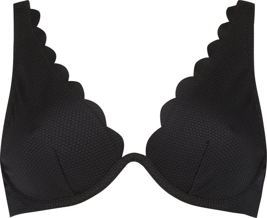 Hunkemöller Dames Badmode Niet-voorgevormde beugel bikinitop Scallop - Zwart - Maat C85