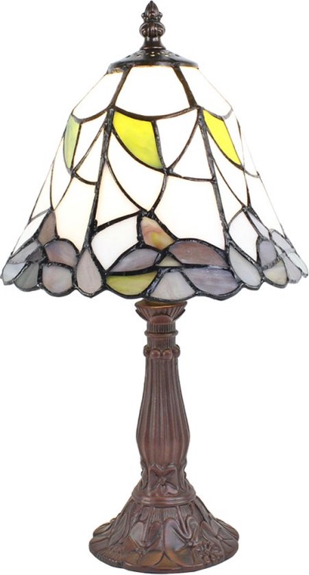 LumiLamp Tiffany Tafellamp Ø 20*34 cm E14/max 1*25W Wit, Groen, Paars Glas, Kunststof Tiffany Bureaulamp Tiffany Lampen