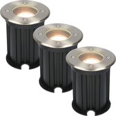 3x V-TAC ZOILA - LED grondspots voor buiten - Rond - RVS - Waterdicht IP65 - Verwisselbare GU10 - 6.5 Watt - 3000K Warm wit - Dimbaar - Tuinspots en buiten inbouwspots - 3 jaar garantie