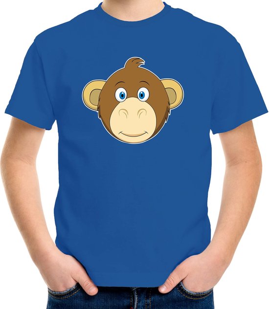 Cartoon aap t-shirt blauw voor jongens en meisjes - Kinderkleding / dieren t-shirts kinderen 134/140