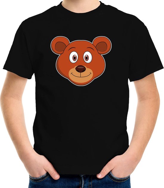 Cartoon beer t-shirt zwart voor jongens en meisjes - Kinderkleding / dieren t-shirts kinderen 146/152