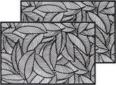 Set van 10x stuks placemats Jungle zwart - PVC - 45 x 30 cm - Opengewerkt bladeren motief