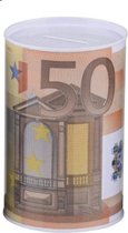 Spaarpot blik - 50 euro briefje - Oranje - Eenmalig te openen