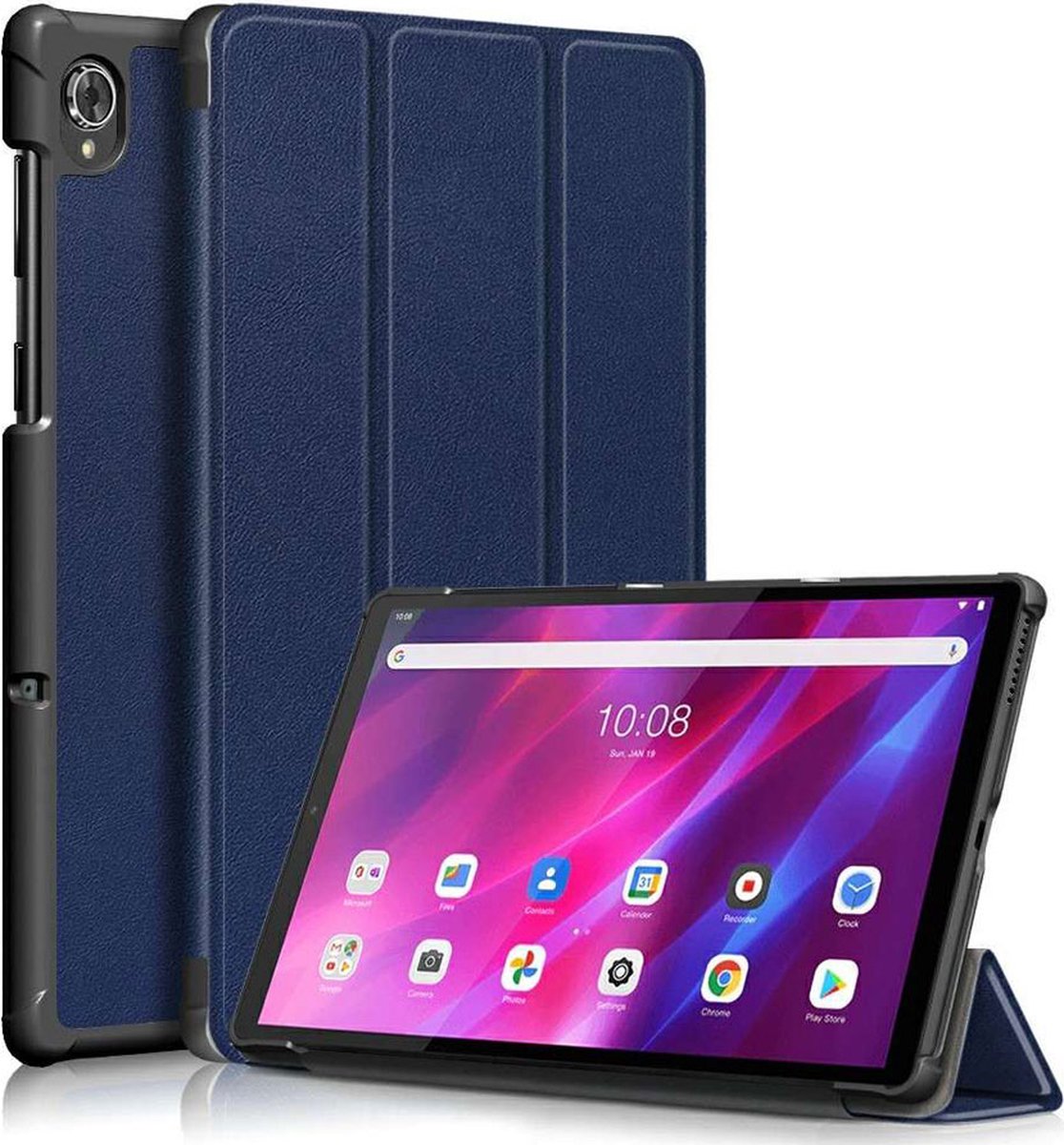 Lenovo Tab K10 Bookcase hoesje - Just in Case - Effen Donkerblauw - Kunstleer