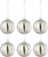 J-Line Doos Van 6 Kerstballen Blaadjes Glitter Glas Blinkend Zilver Small