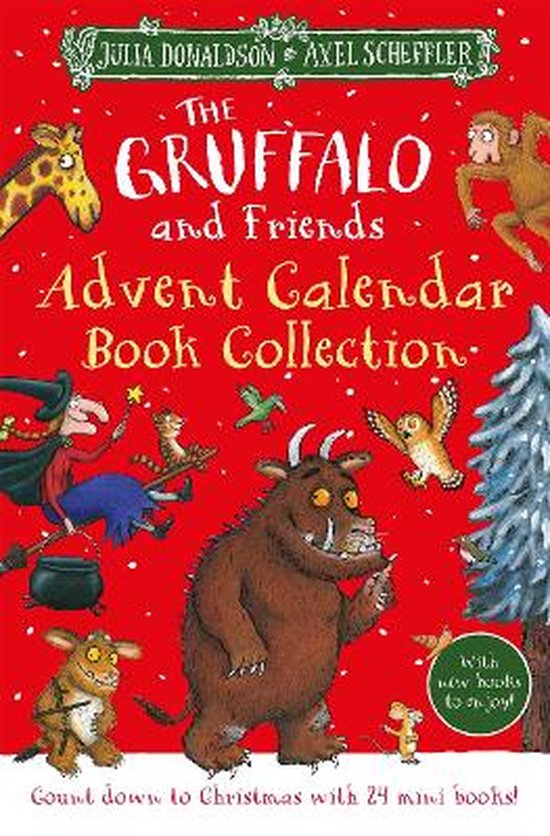 De Gruffalo en Vrienden Adventskalender Boekencollectie met 24 mini-boeken om af te tellen naar Kerstmis. Illustraties van Julia Donaldson en Axel Scheffler.