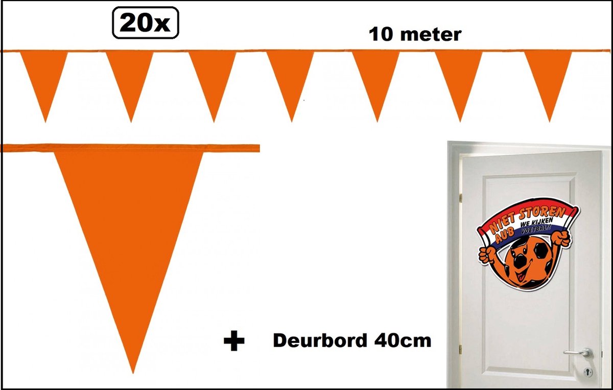 20x Vlaggenlijn oranje 10 meter + deurbord wij kijken voetbal - Holland Nederland EK sport orange festival thema feest