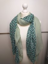 Lange dames sjaal Renilde fantasiemotief groen wit